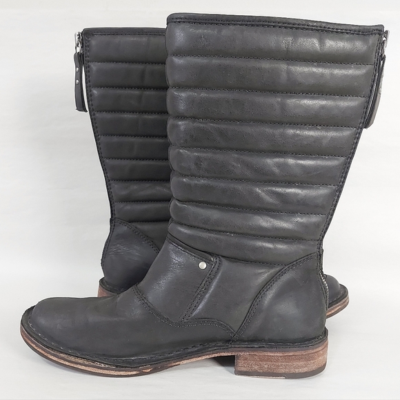 UGG Women Tatum Padded Quilt Buckle Strap Zipup Moto Mid-Calf Boots Size 7 Black - Picture 5 of 13